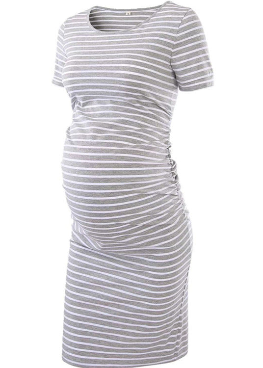 Women's Striped Round Neck Short Sleeve Maternity Dress