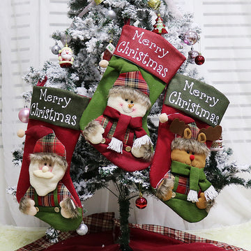 Merry Christmas Gift Bag Santa Snowman Reindeer with Scarf Christmas Socks Candy Stocking