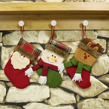 Christmas Pendant Red/Green Santa Snowman Reindeer with Scarf Christmas Gift Socks