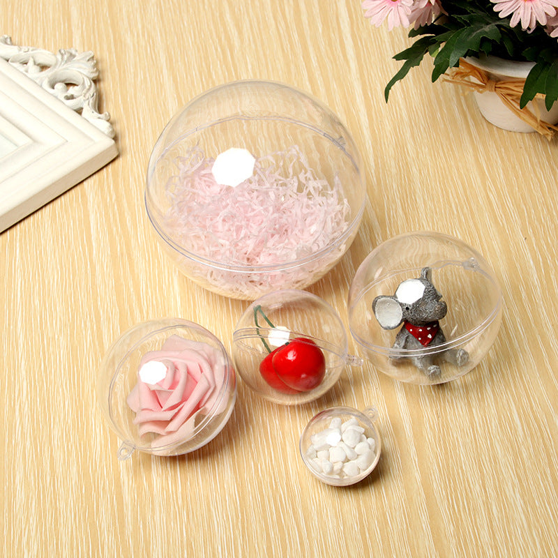 Christmas 3-10cm Hollow Transparent Plastic Round Ball Festive Decoration 10PCS
