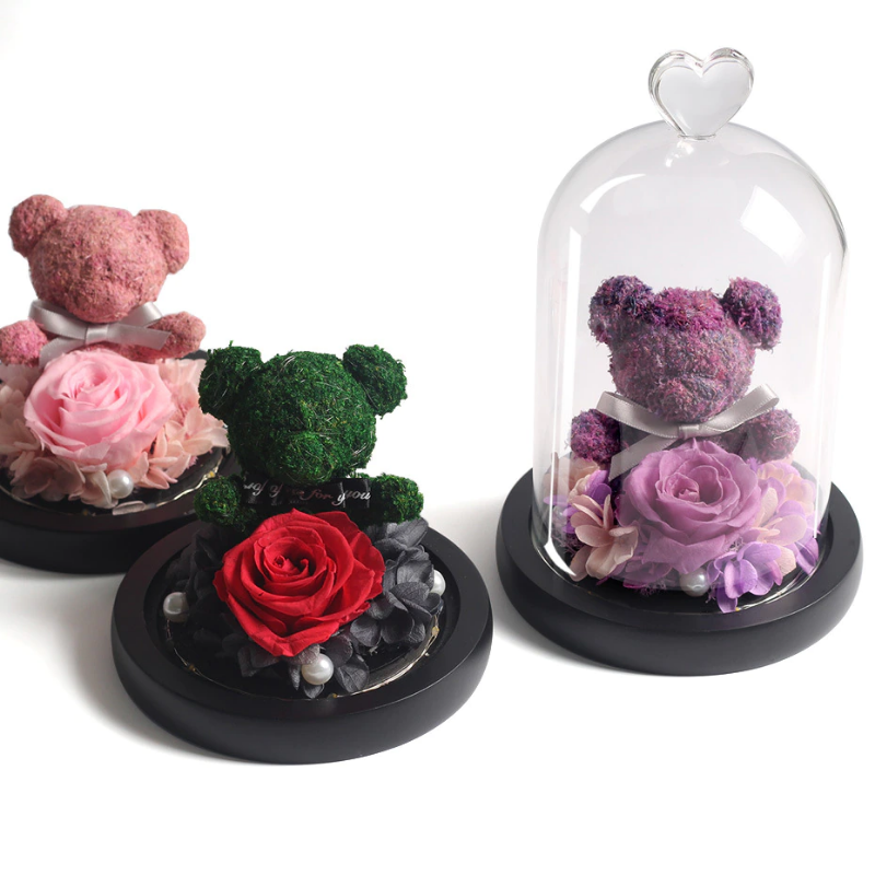 Preserved Rose Bear In A Glass Dome