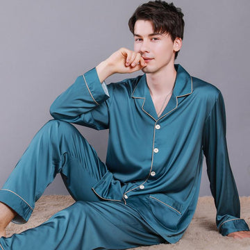 Solid Mens Satin Pajamas Set