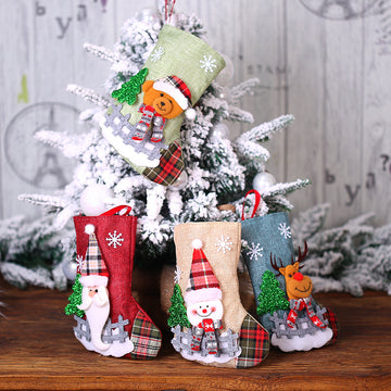 Christmas Tree Pendant Ornaments Santa Snowman Elk Bear with Scarf and Hat Linen Christmas Socks Gift Bags