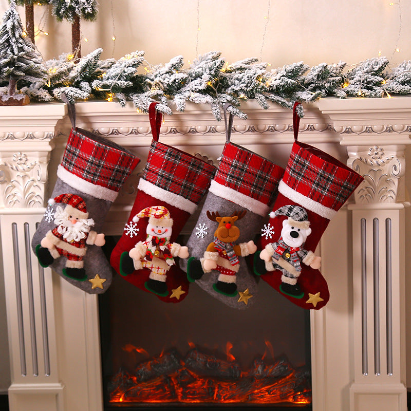 Christmas Decorations Snowman/Santa Claus/Elk/Polar Bear Large Plaid Christmas Socks Children's Gift