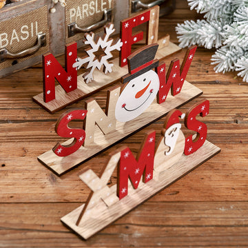 Christmas Home Decorations Snowflake Snowman Printed Letter Wooden Table Decoration