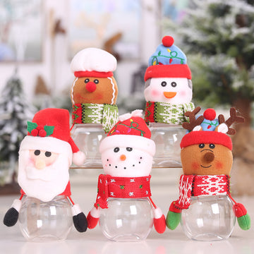 Christmas Decorations Santa Claus/Gingerbread Man/Snowman/Penguin/Reindeer Wearing Hat and Scarf Candy Jar Children Gift Box