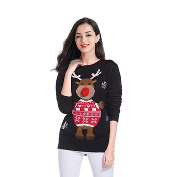 Women Christmas Deer Pattern Sweaterr