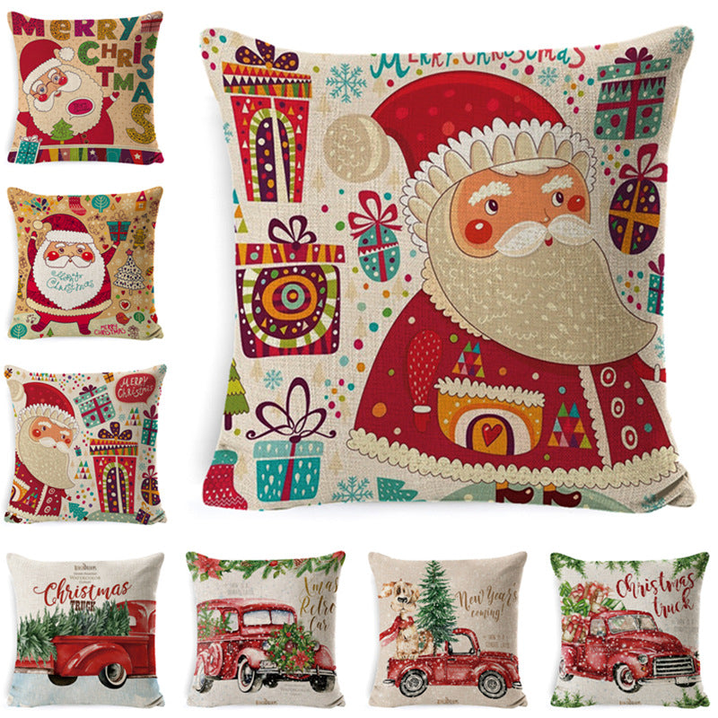 Christmas Cartoon Santa Claus Gift Car Pumpkin Elk Printed Pillowcase BZ0188