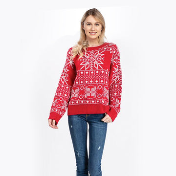 Women Christmas Snowflakes Print Ugly Christmas Sweater