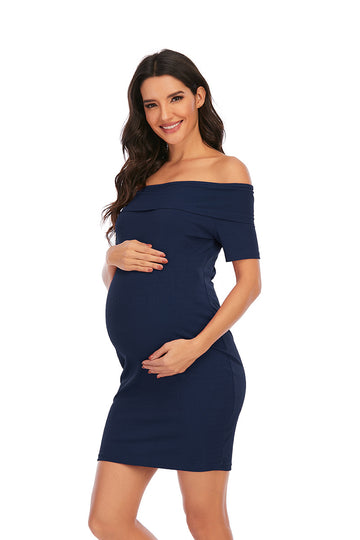 Maternity Off Shoulder Solid Dress