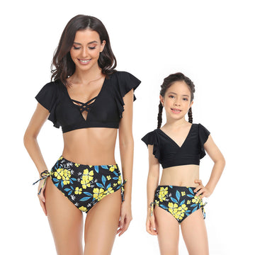Mom and Daughter Floral Print Ruffle Bikini Matching Swimsuit