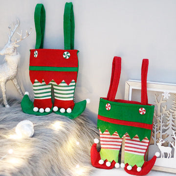 Christmas Decorations Elf Suspender Candy Bag Santa Gift Bag Holiday Party Supplies 2PCS