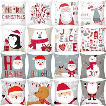 Christmas Cartoon Elk Snowman Santa Letter Printed Sofa Cushion Cover Red White Gray Pillowcase TPR292