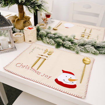 Christmas Joy Dining Table Decoration Santa Claus Snowman Linen Embroidered Placemat 2 PCS/4 PCS