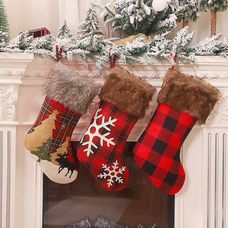 Christmas Decorations Embroidered/Plaid/Snowflake Brown Velvet Red and Black Christmas Socks