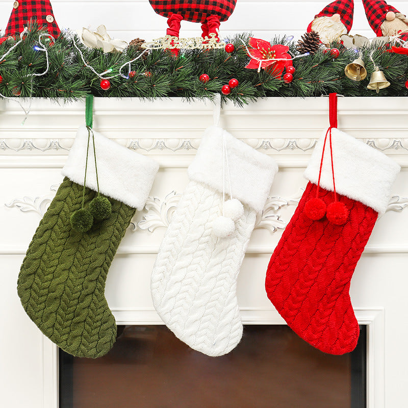 Christmas Ornaments Solid Color Knitted Wool Christmas Socks Children's Gifts