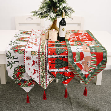 Christmas Home Decorations Feliz Navidad Santa Claus Wreath Reindeer Christmas Tree Knitted Fabric Table Runner