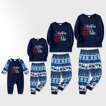 2025 Christmas Family Matching Sleepwear Pajamas Christmas Tent Print Blue Pajamas Set