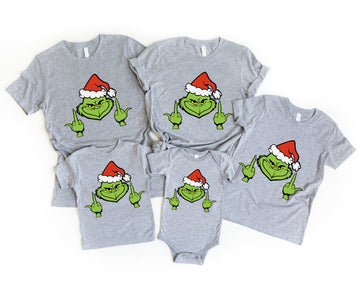 Pattern Family Christmas Matching Pajamas Tops Cute Gray Short Sleeve T-shirts With Dog Bandana