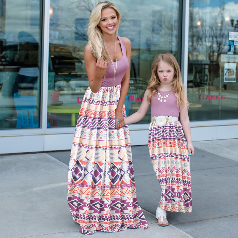Floral Round Neck Tank Dress for Mom and Daughter