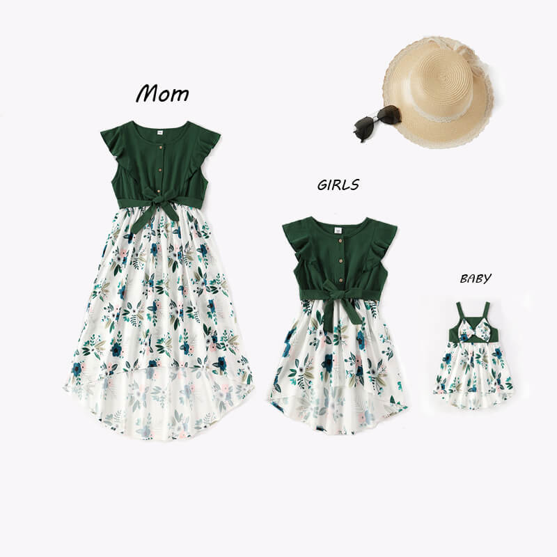 Irregular Flower Print Matching Dresses for Mommy and Me
