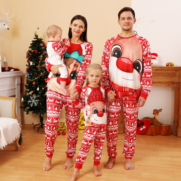 2022 Christmas Family Pajamas Christmas Cartoon Print Red Pajamas Set