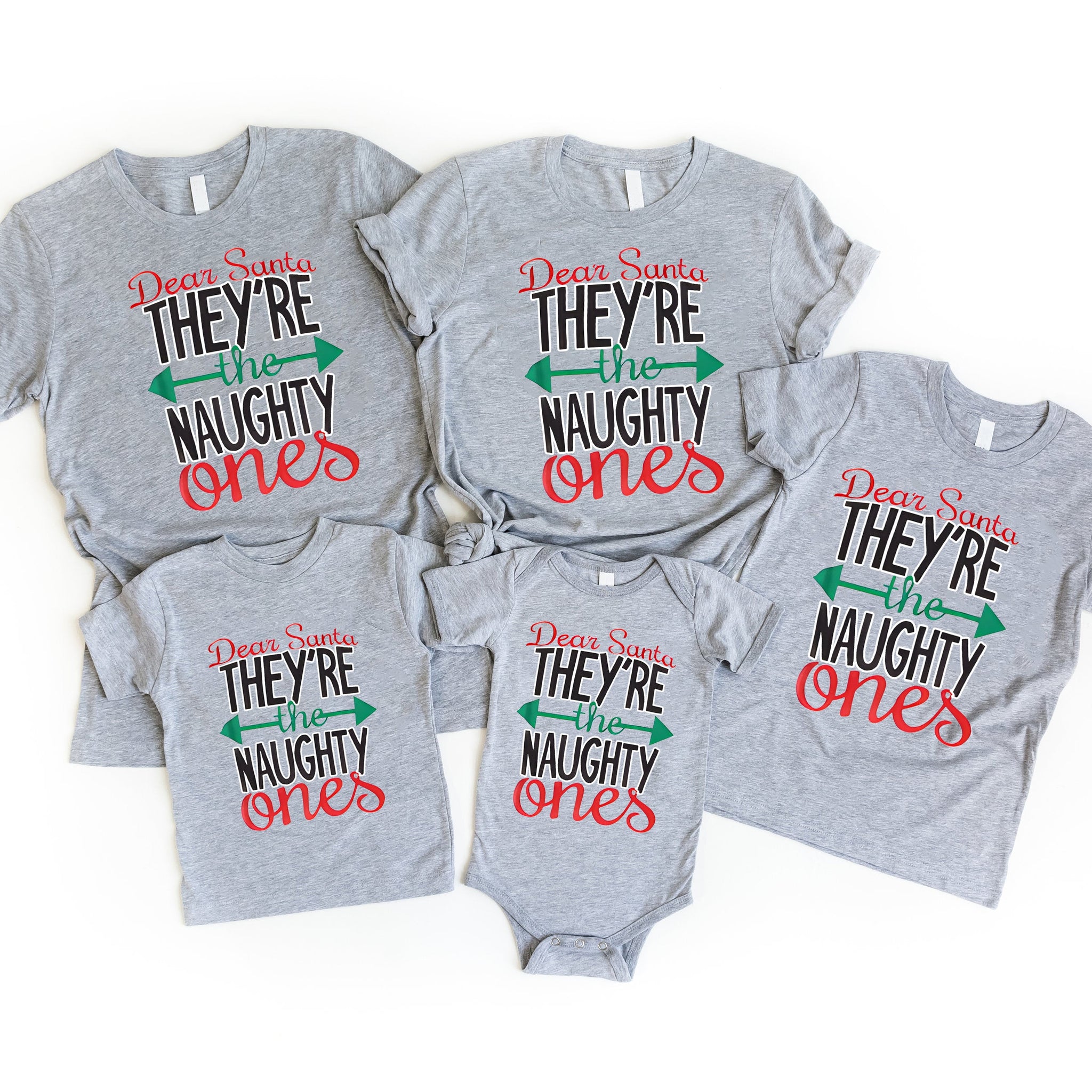 'Dear Santa They're The Naughty Ones' Letter Pattern Family Christmas Matching Pajamas Tops Cute Gray Short Sleeve T-shirt With Dog Bandana
