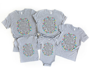 Christmas Lights Circle Patterned and 'My Favourite Color Is Chirstmas Lights' Letter Print Patterned Gray Color Casual Short Sleeve T-shirts  Family Matching Tops With Dog Bandana