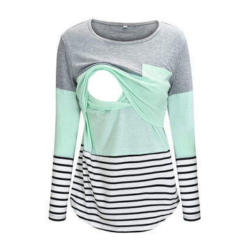 Casual Color Blocked Long-sleeve Nursing Top