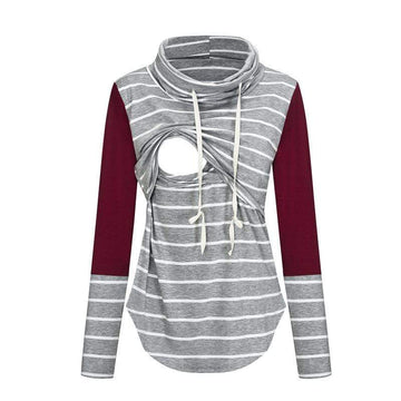 Stylish Striped Long-sleeve Nursing Top