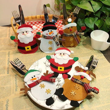 1pcs Santa Hat Reindeer Christmas New Year Pocket Fork Knife Cutlery Holder Bag