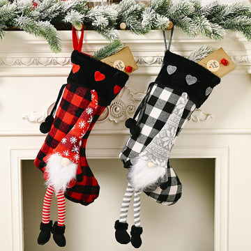 Christmas Tree Ornaments Love Print Fluffy Hanging Leg Plaid Red/gray Christmas Gift Socks