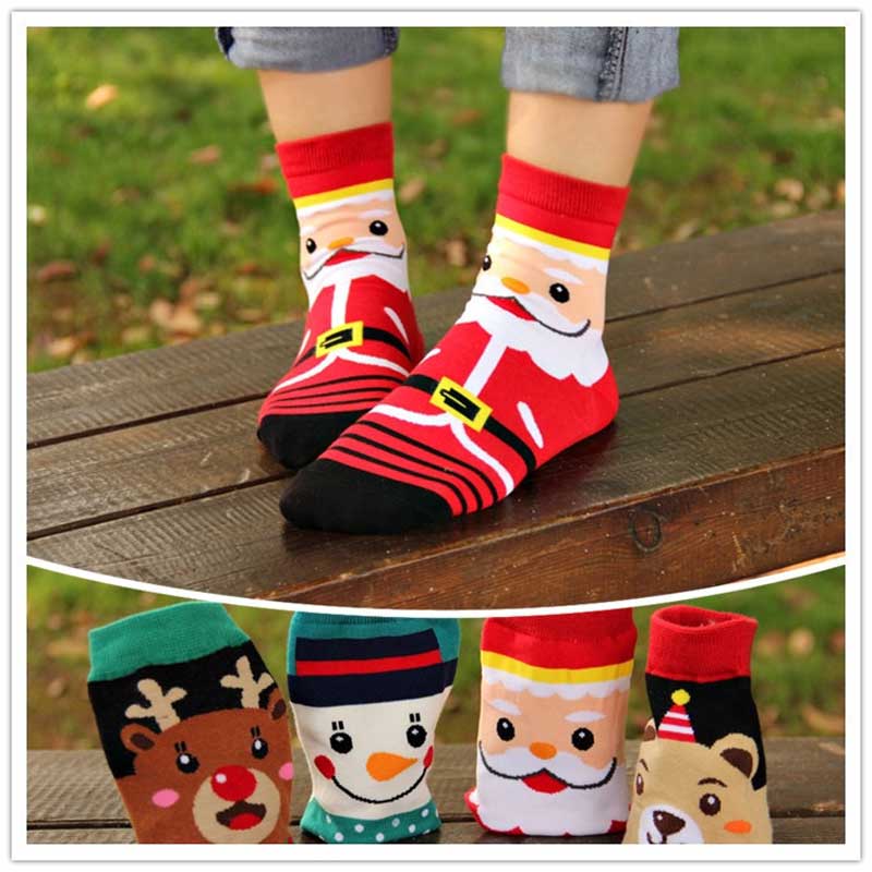 Christmas  Female Cartoon Santa Elk Happy Socks 4 Designs Moose Funny Winter Ankle Cotton Socks