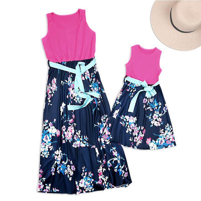 Patchwork Floral Belt Long Dress for Mommy and me (3537938776148)