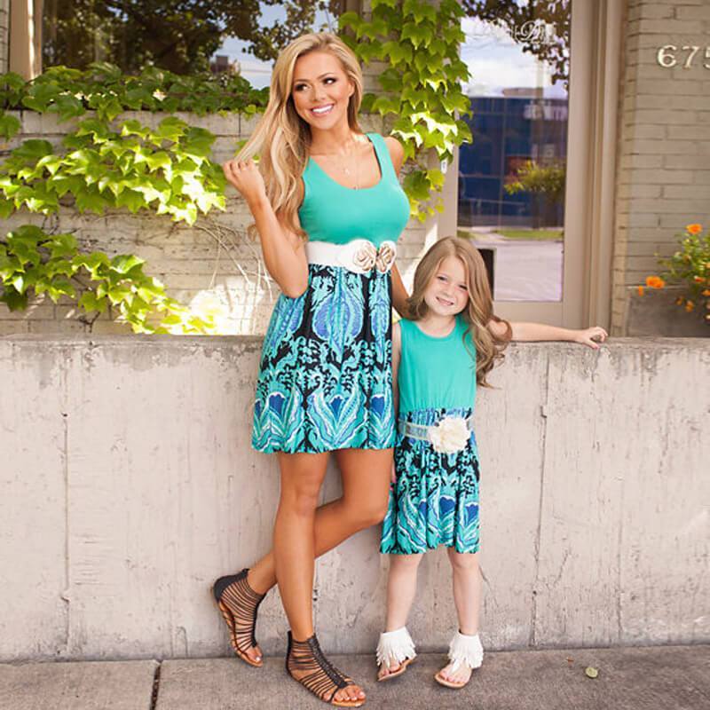 Geometric Print Mini Dress for mommy and me 	QZ1713 (3560875425876)