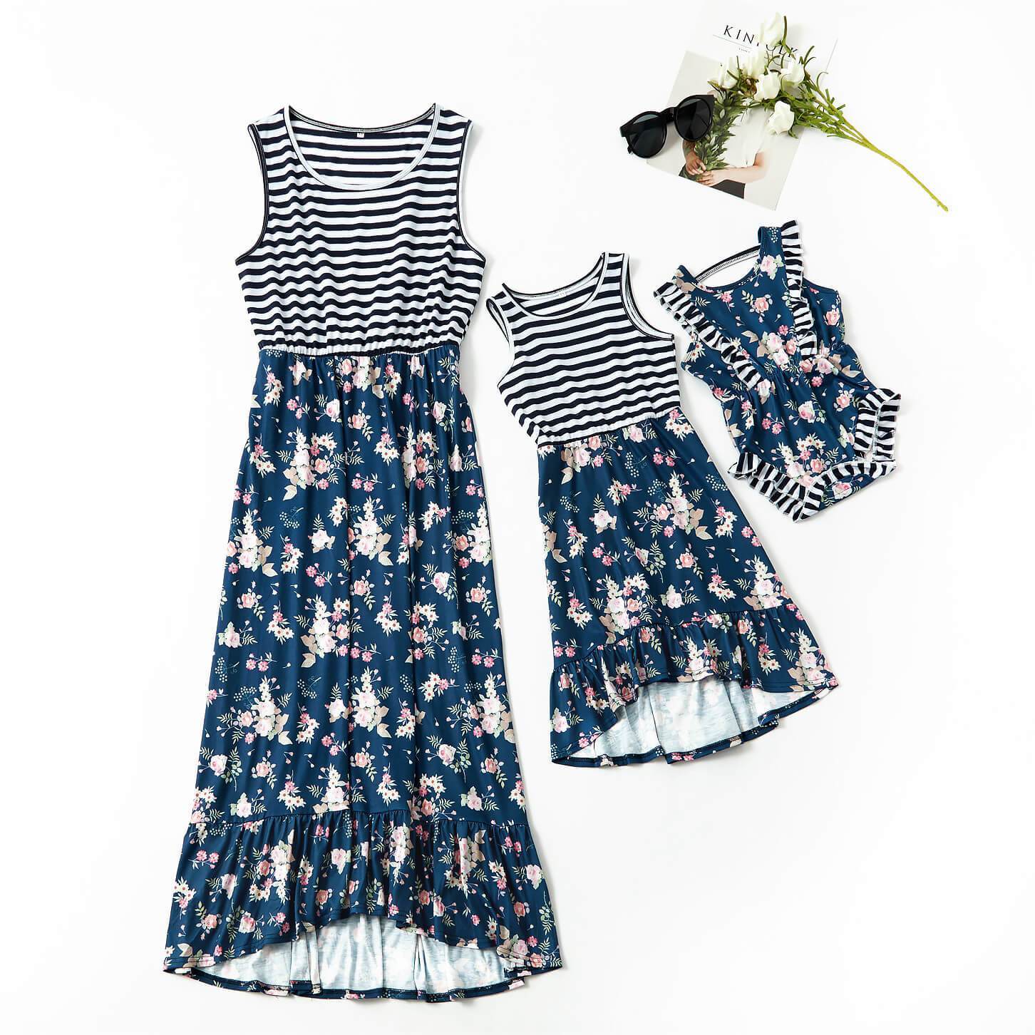 Striped Stitching Dresses for Mommy and Me 9005 (3646341775444)