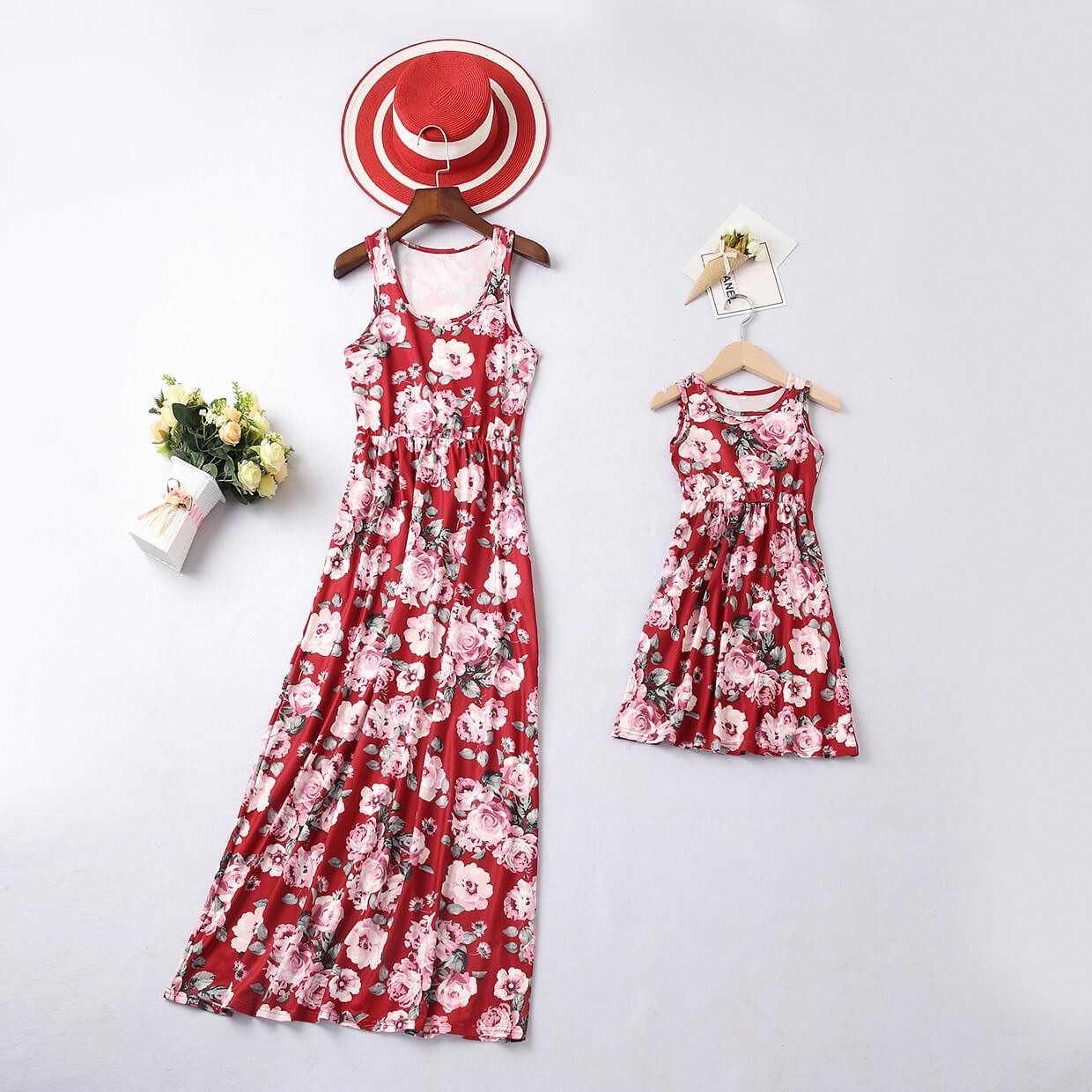 Trendy Floral Sleeveless Matching Dress for Mom and Me (3586016510036)
