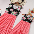 Beautiful Floral V Neck Sleeveless Mommy and Me Dress QZ1707 (2537132097620)