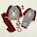 MERRY CHRISTMAS Antler Print Grey Top with Black and Red Plaid Pants Family Matching Pajamas Set JJF-005 (3671351656532)