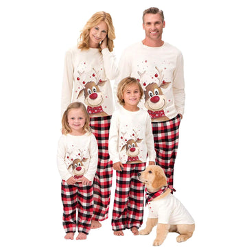 Sale！Long Sleeve Cute Deer Print Plaid Matching Pajamas Set for Family 702