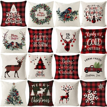 Christmas Cushion Cover Flower Bird Cotton Linen Sofa Pillow Covers Home Decor Merry Christmas 45*45 Wreath Tree Pillowcase