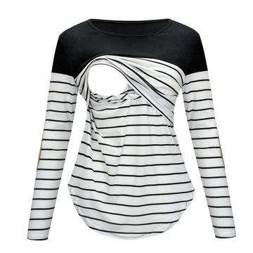 Casual Striped Long-sleeve Nursing Top