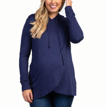 Casual solid color long-sleeved nursing top