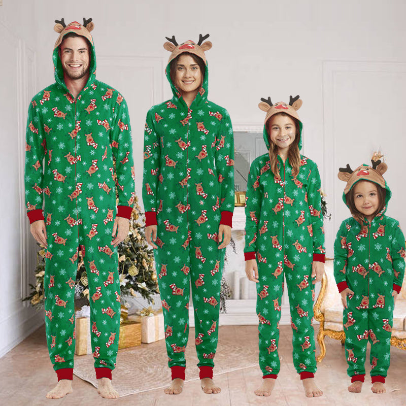 Reindeer Christmas Family Matching Onesie Green Pajamas
