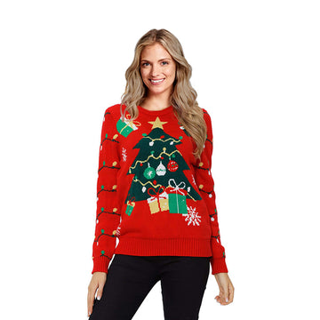 Women Christmas Tree Print Ugly Christmas Sweater