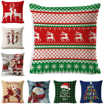 Christmas Cartoon Elk Santa Tree Snowflake Letter Printing Soft Pillowcase BZ0888