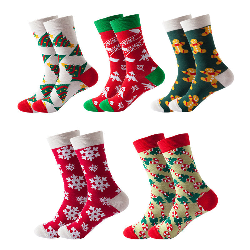 Christmas Stockings Christmas Tree Snowflake Cartoon Socks 5 Pairs