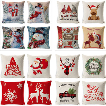 Christmas Snowman Tree Gnomes Santa Antlers Maple Leaf Word Printing Linen Pillow Case Sofa Bedroom Decoration BZ0100