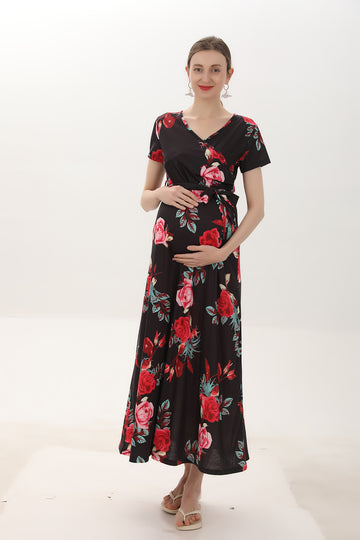Floral Print Belted A-line Maternity Dress