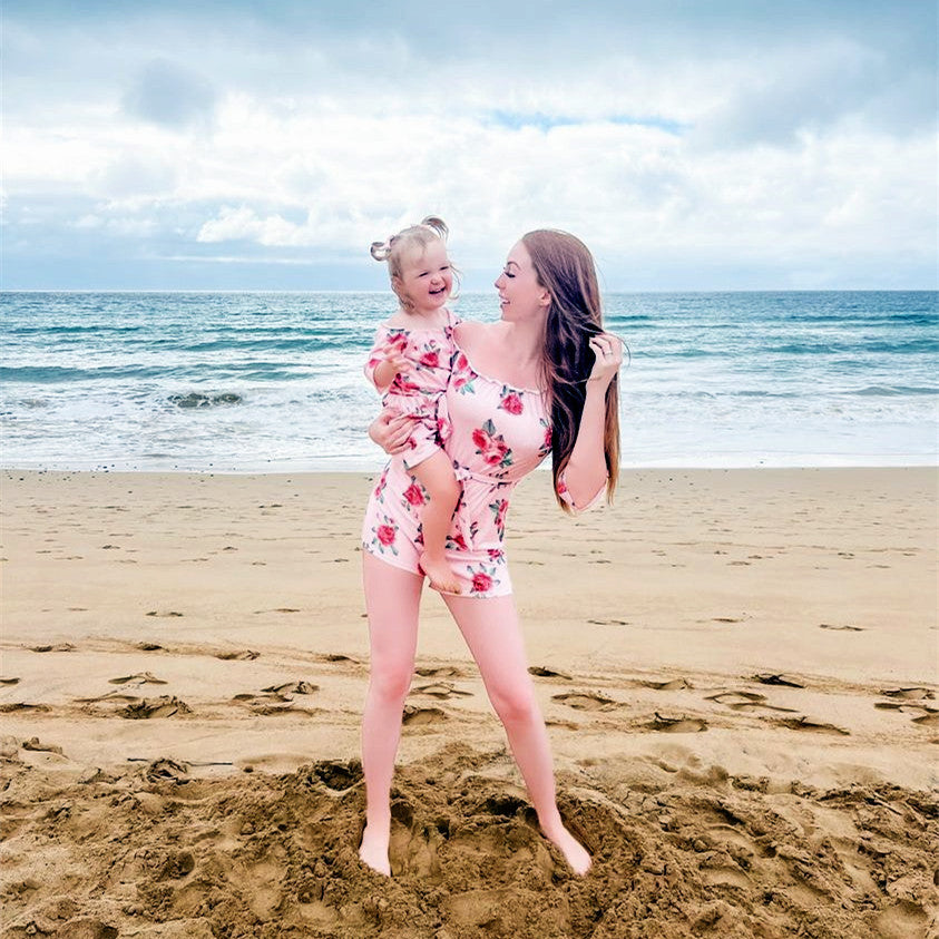 Flower Printed Off-shoulder Jumpsuits for Mommy and Me
